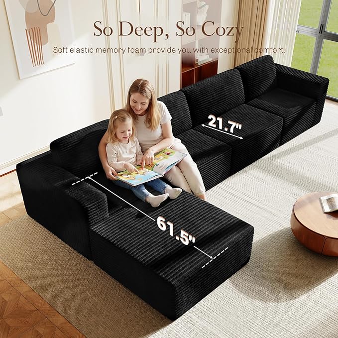 Vesgantti 159" Large Modular Sectional Sofa, L-Shaped Corduroy Cloud Couch