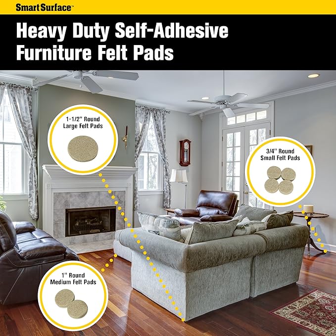 Smart Surface 8850 Heavy Duty Self Adhesive Furniture Felt Pads 3/4-Inch