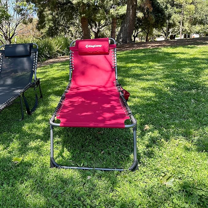 KingCamp Lounge Chair Outdoor, Folding Portable Tanning Chairs Comfy Adjustable