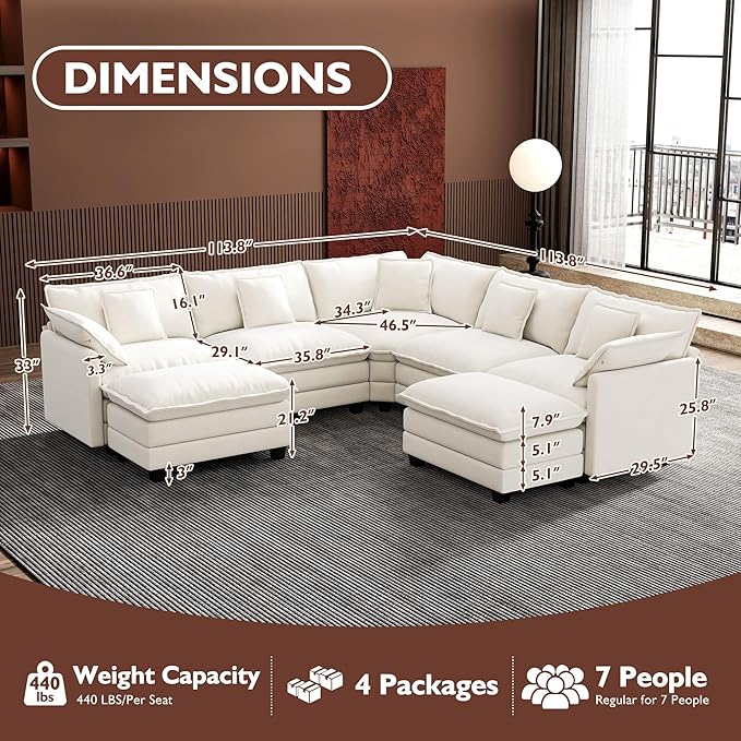 Ihanherry 114" V-Shaped Modern Sofa Modular Sectional Cloud Couch
