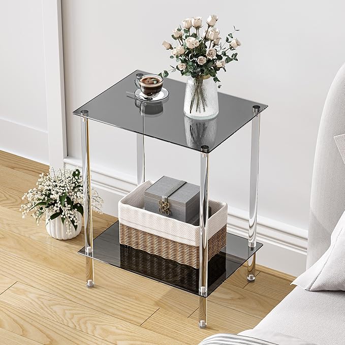 Tempered Glass Side Tables Set of 2 Acrylic End Table