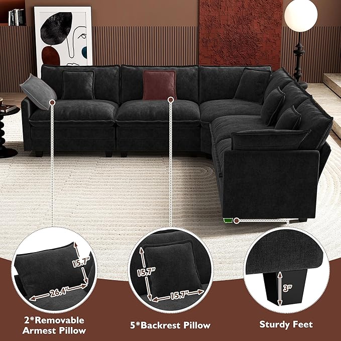 Ihanherry 114" V-Shaped Modern Sofa Modular Sectional Cloud Couch