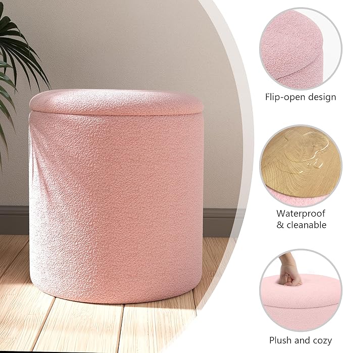 Cmishe Ottoman Poufs with Storage, Soft Upholstered Vanity Stool