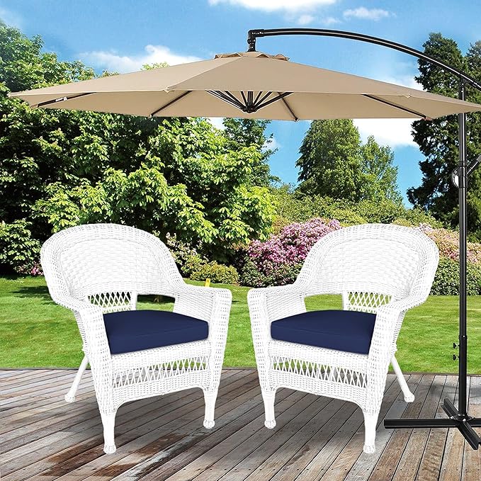 Jeco Wicker Chair with Blue Cushion