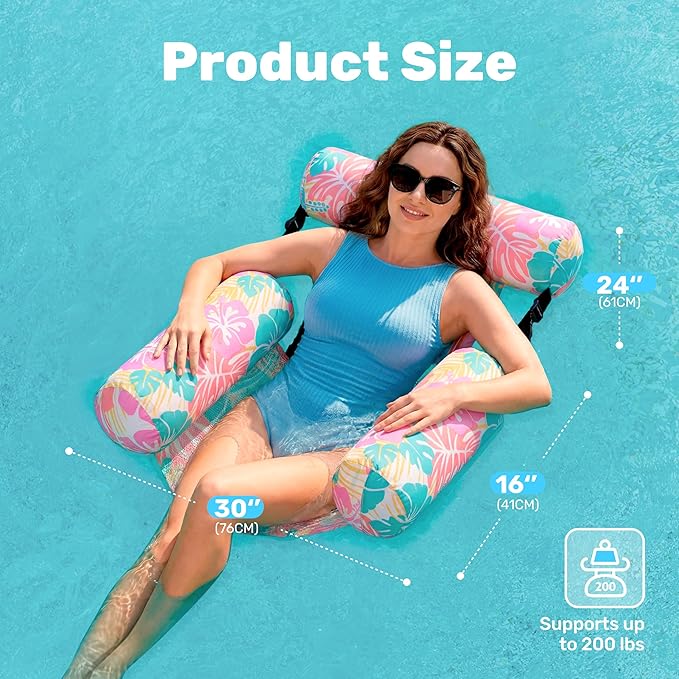 SLOOSH Inflatable Pool Floats Adult, 2 Packs Floating Lounge Chairs, Blow up