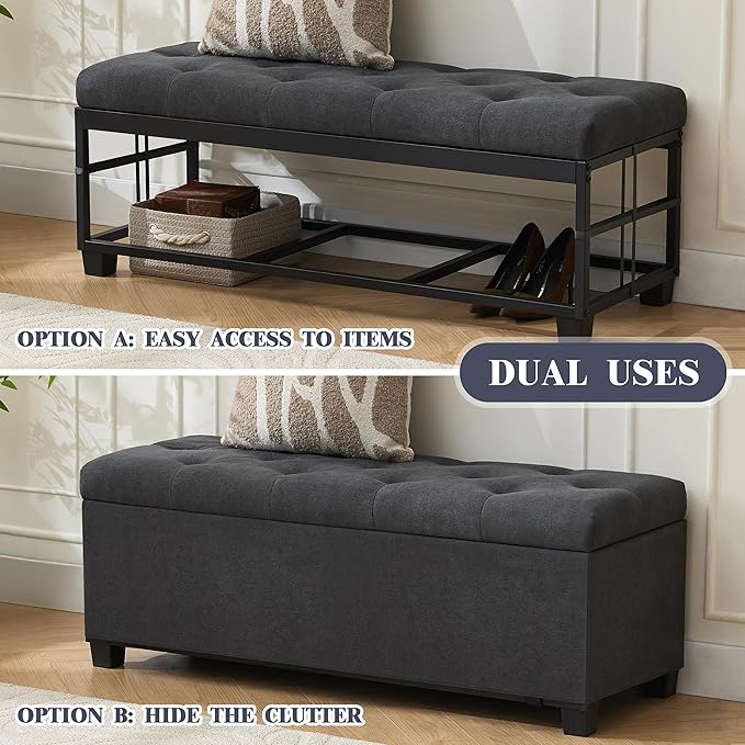 Mangodan 43 Inch Linen Storage Ottoman Bench, Foot Rest