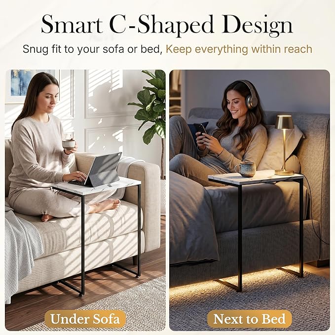 SUPER DEAL Nesting Tables Set of 3, Industrial C Shaped End Table Stackable