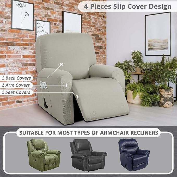 ULTICOR 4-Piece, 1 Seat Recliner Cover, Yarn Dyed Reclining Chair Covers