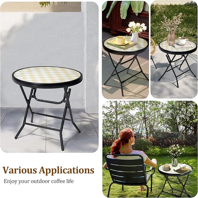 Foldable Patio Side Tables, 17.7" Small End Table Outdoor Weatherproof