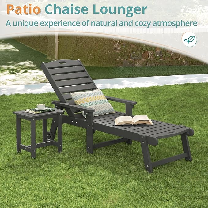 LUE BONA Lounge Chair Outdoor Set of 2, HDPS Chaise Lounge Outdoor