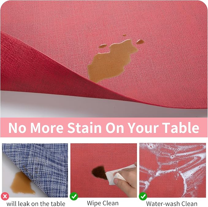 Maxpearl Faux Leather Placemats Set of 4, Waterproof - Wipe Clean - Heat Resistant - Anti Slip Dining Table Place Mats, Suitable for Indoor & Outdoor Use, 17’’×12’’, Red