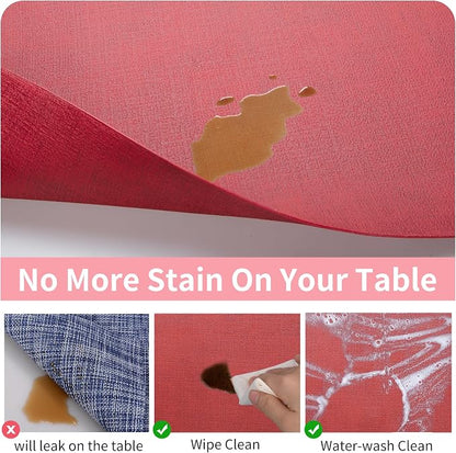 Maxpearl Faux Leather Placemats Set of 4, Waterproof - Wipe Clean - Heat Resistant - Anti Slip Dining Table Place Mats, Suitable for Indoor & Outdoor Use, 17’’×12’’, Red