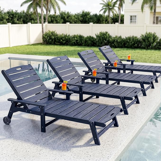 Outdoor Lounge Chair with 5-Position Adjustable, Outside Lounge Chair with Cup
