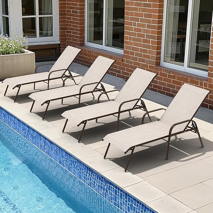 Crestlive Products Outdoor Chaise Lounge Chair, 5-Position Pool Lounge Chairs