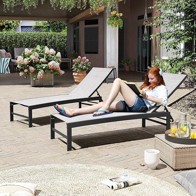 Crestlive Products Pool Lounge Chair Outdoor Set of 2, Chaise Lounge Chairs