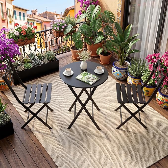 GarveeTech 3-Piece Folding Bistro Set, Heavy Duty Outdoor Patio Furniture