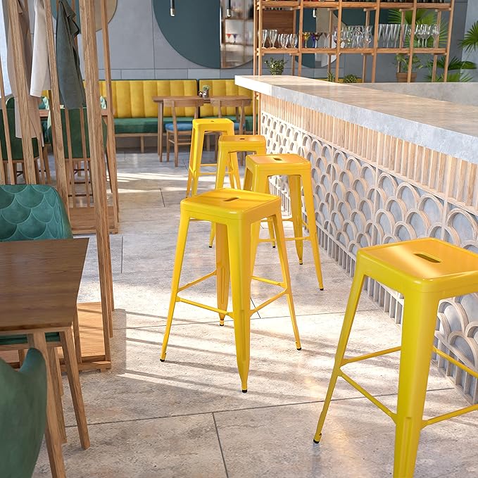 Flash Furniture Commercial Grade 30" High Backless Yellow Metal Indoor-Outdoor