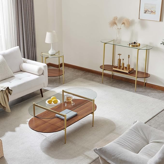 LumFurn X-Large Oval Glass Coffee Table, Mid-Century Modern Design, L47 x W24 x