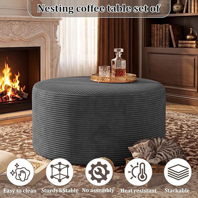 BSHOMGI Round Boneless Ottoman Oversized Ottomans