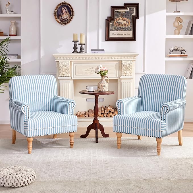HUIMO Linen Fabric Accent Chairs Set of 2, Mid-Century Modern Armchair