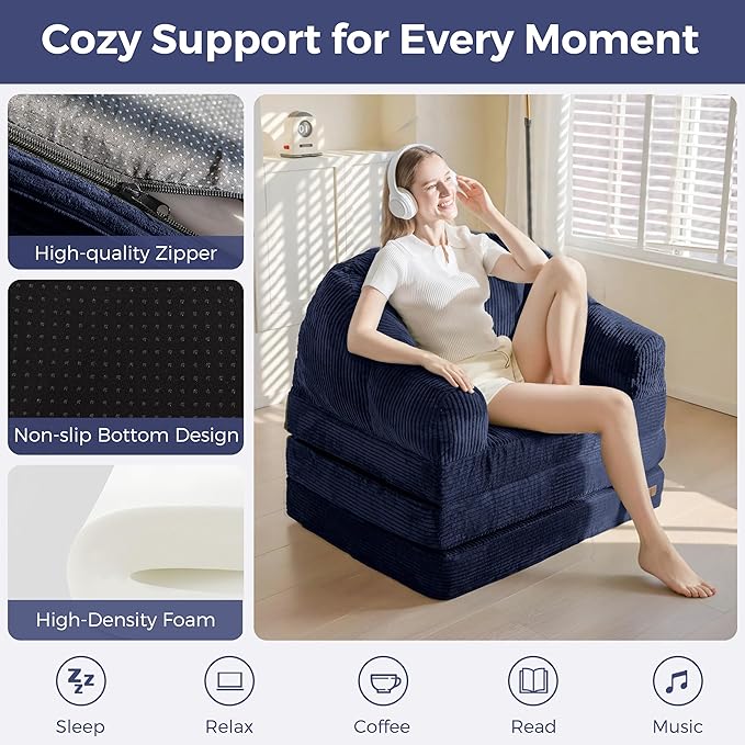 MAXYOYO Folding Sofa Bed with Backrest, Boneless Fold Out Couch Bed with Handle