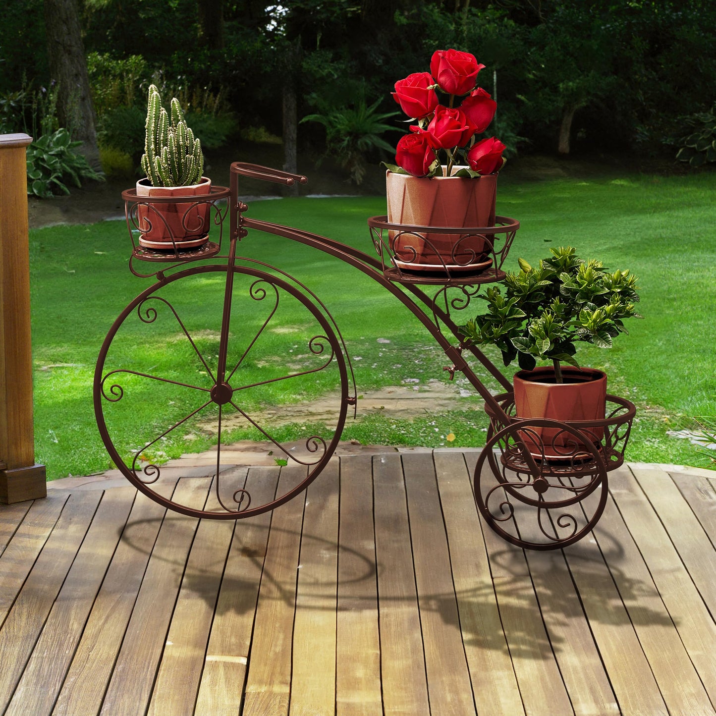 Sorbus Tricycle Plant Stand - Flower Pot Cart Holder - Ideal for Home, Garden, Patio - Great Gift for Plant Lovers, Housewarming, Mother’s Day - Parisian Style (Bronze)