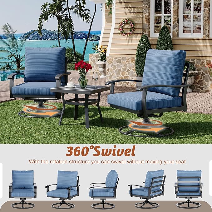 HOMREST Patio Furniture Sets 4 PCS Outdoor Metal Conversation Sets, 360 Degree