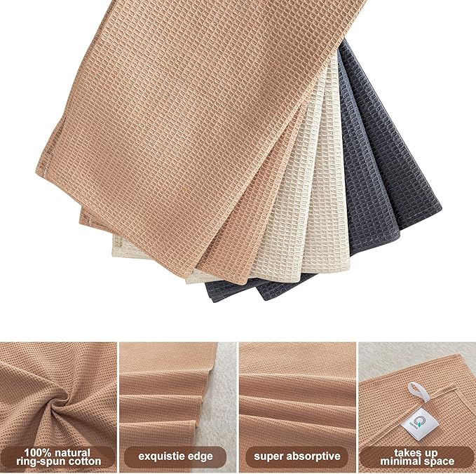 QUILTINA Dish Towels Set, 100% Cotton Waffle Weave Kitchen Towels 6 Pack