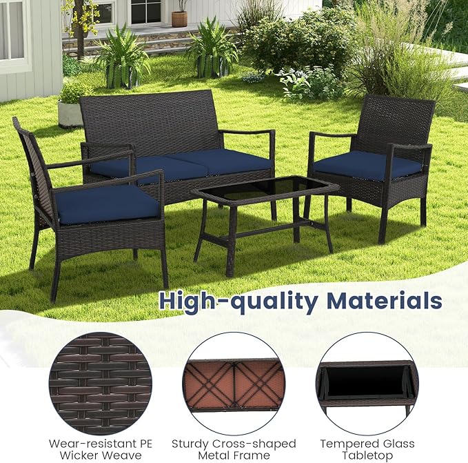 Tangkula 4 Pieces Outdoor Conversation Set, Patio PE Wicker Sofa