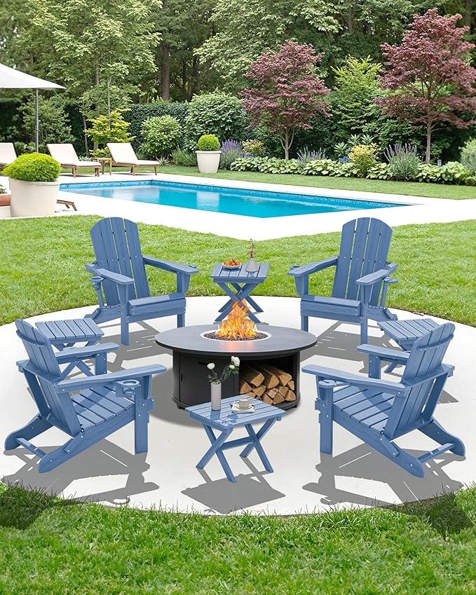 SERWALL Folding Outdoor Side Table Set of 2, Portable Adirondack Side Table