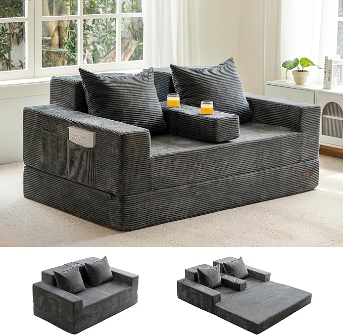 MAXYOYO Loveseat Sofa Bed, 4 in 1 Convertible Boneless Couch Folding Recliner