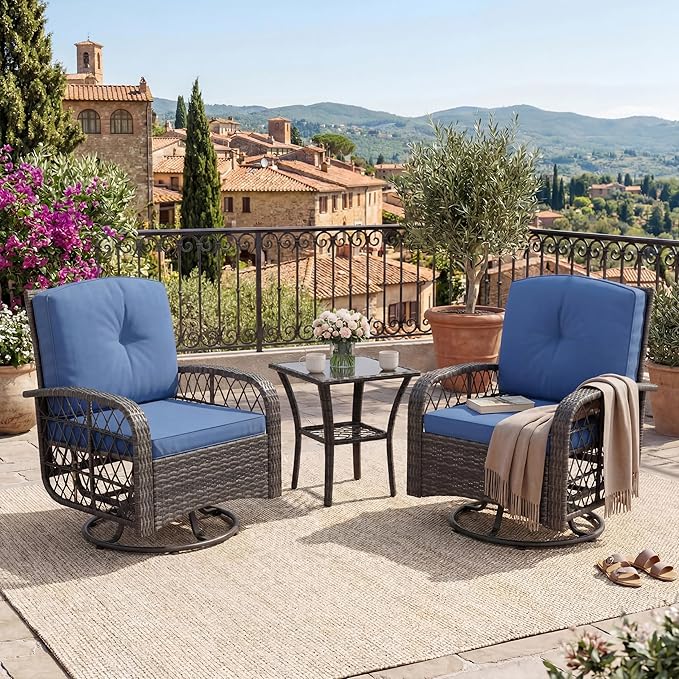 Garvee 3 Pieces Patio Furniture Set, Outdoor Swivel Glider Rocker Set