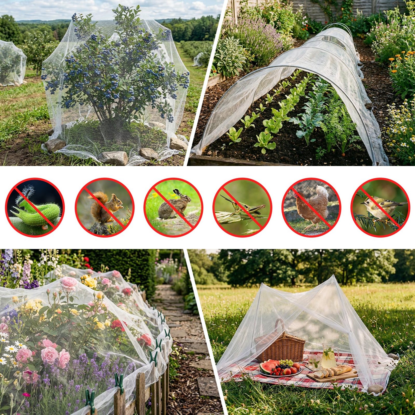Ultra Fine 10'x33' Garden Netting,Pest Barrier & Bird Netting, Plant Mesh Net Row Cover for Garden,Greenhouse,Patio,Raised Beds, Protecting Vegetables, Flowers, Trees