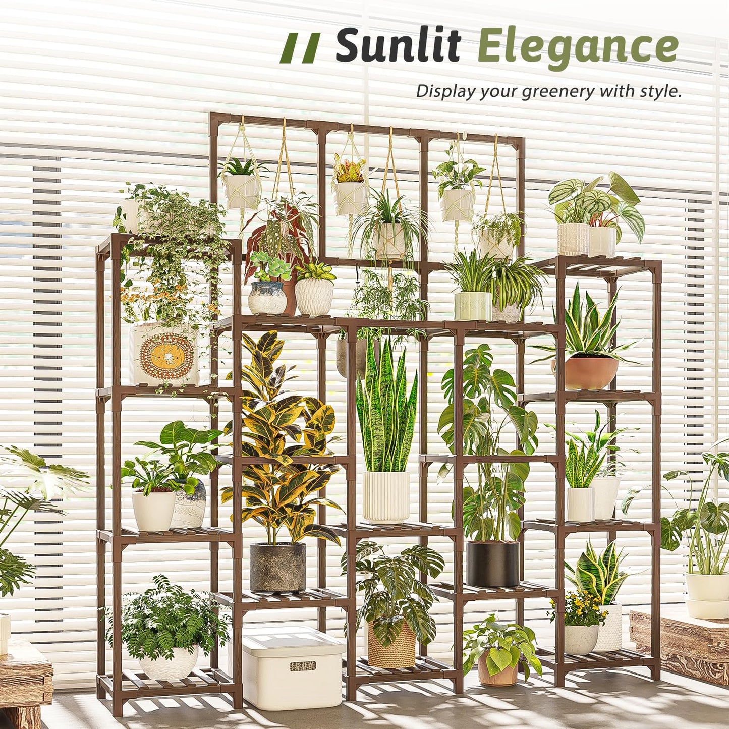 GENTINGBRO Plant Stand Indoor Outdoor 63" Tall Plant Shelf for Plants 14-Tier Large Plant Sheves for Living Room Heavy Duty Plant Rack Garden Balcony Patio Hanging Planter