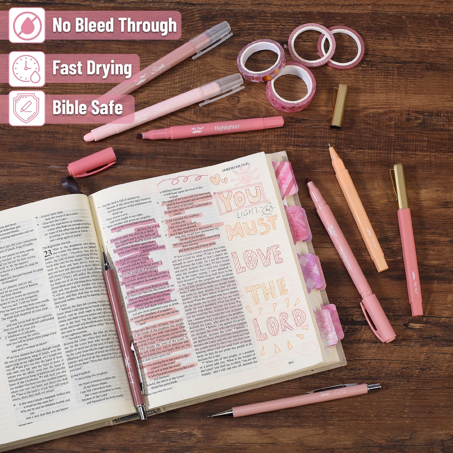 Mr. Pen- Bible Journaling Kit for Women, Bible Highlighters and Pens No Bleed, Notes, Tabs, Washi Tape & Journal for Devotions, Prayer & Christian Gifts