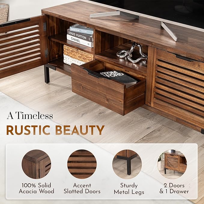 Bme Millie Solid Wood TV Stand for TVs up to 65 Inches, Modern Farmhouse TV