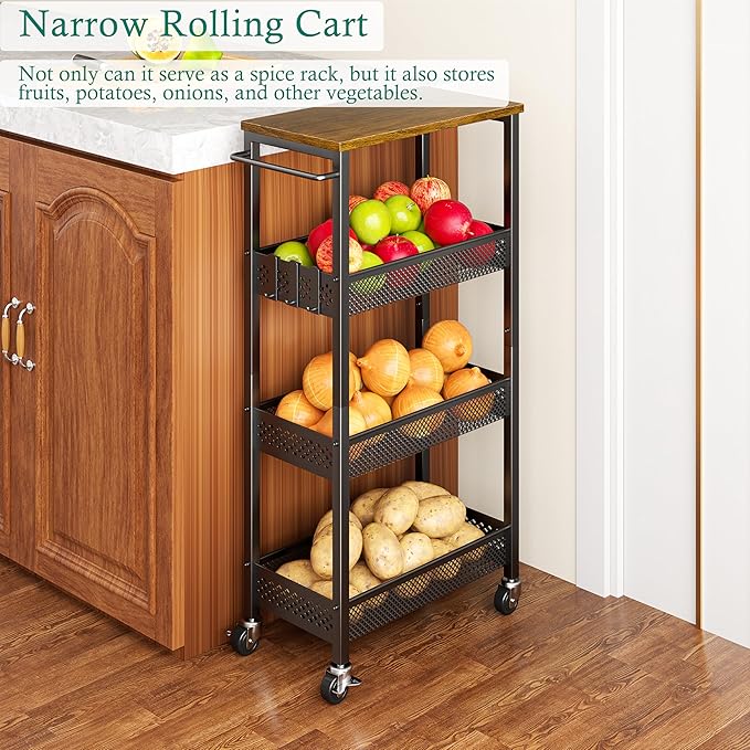 XYZLVSI Slim Storage Cart 4 Tier Fruit and Vegetable Baskets