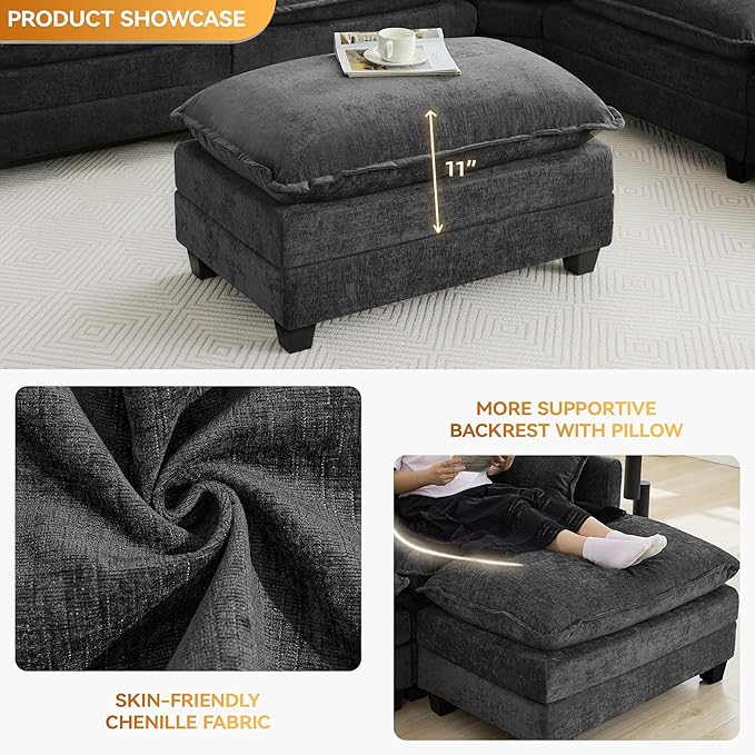 35‘’ Modern Chenille Cloud Sofa Ottoman, Rectangle Ottoman