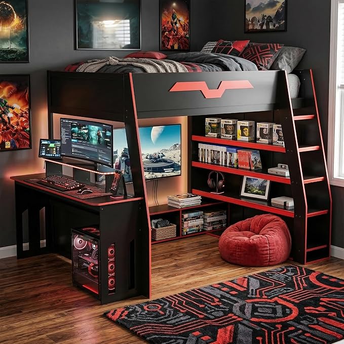 Full Size Wood Esports Loft Bed