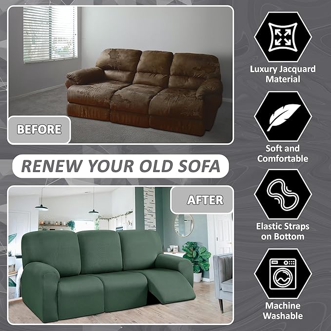 ULTICOR 8-Pieces Recliner Sofa Covers, Yarn Dyed Stretch Reclining Couch Covers