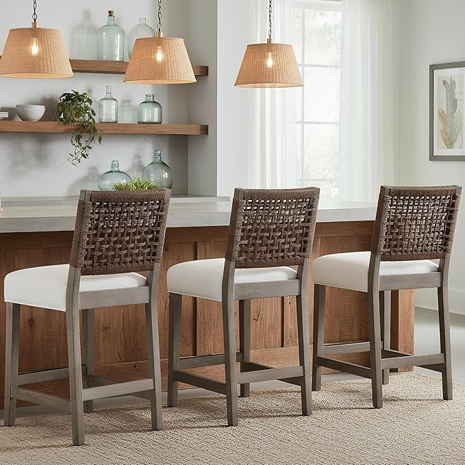 27" Woven Rope Counter Stools Set of 4