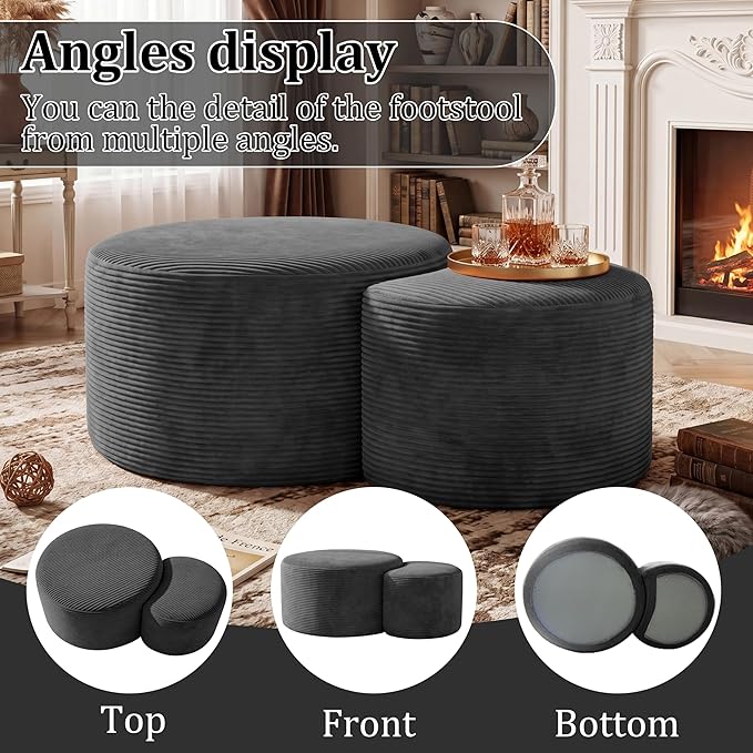 BSHOMGI Boneless Ottoman Nesting Coffee Table Set of 2, Corduroy Soft Foot Rest