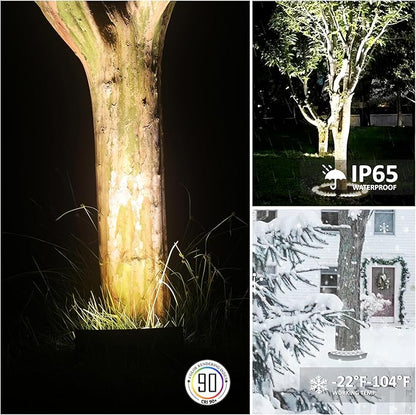 Low Voltage Flood Lights, 9W Bright LED Uplighting Outdoor, Wired Spot Lights Outdoor, 12V Low Voltage Floodlights for Tree Wall House, Aluminum, 3000K, Unique Design, Black, Pack of 4