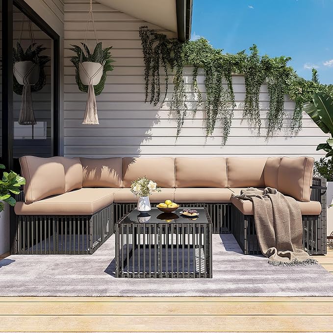 Pamapic 7-Piece Outdoor Sectional Set, Large Wicker Patio Furniture Set