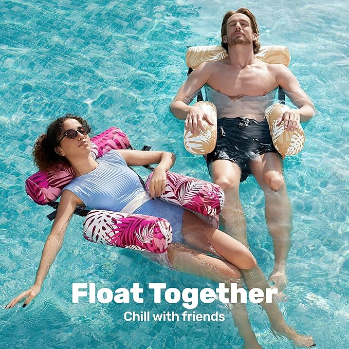 SLOOSH Inflatable Pool Floats Adult, 2 Packs Floating Lounge Chairs, Blow up