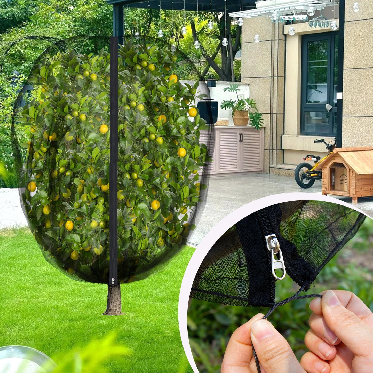 2 Pcs Black Large Fruit Tree Netting with Zipper and Drawstring, 5.3 x 5.3 Ft Breathable Mesh Garden Bird Netting Plant Cover, Insect Bird Barrier Net Mesh for Protect Plants from Squirrel Bugs