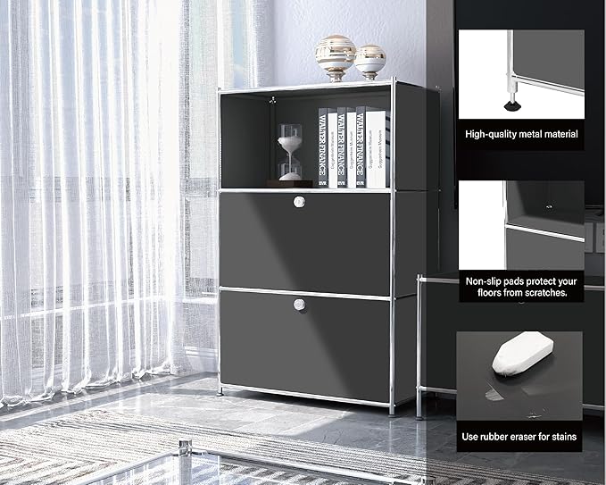 Metal Shelf with 2 Flap Doors, Large Capacity Cabinet, DIY Modern Home