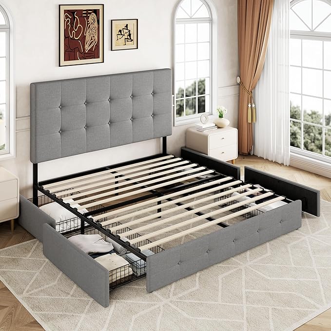 Allewie Upholstered Queen Size Platform Bed Frame