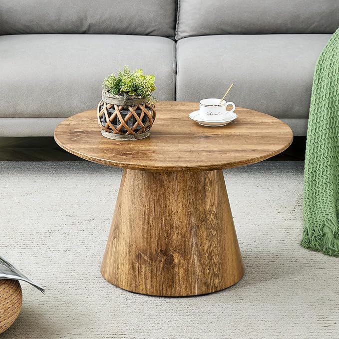 Round Coffee Table 24 in, Modern Wood Grain Living Room Table