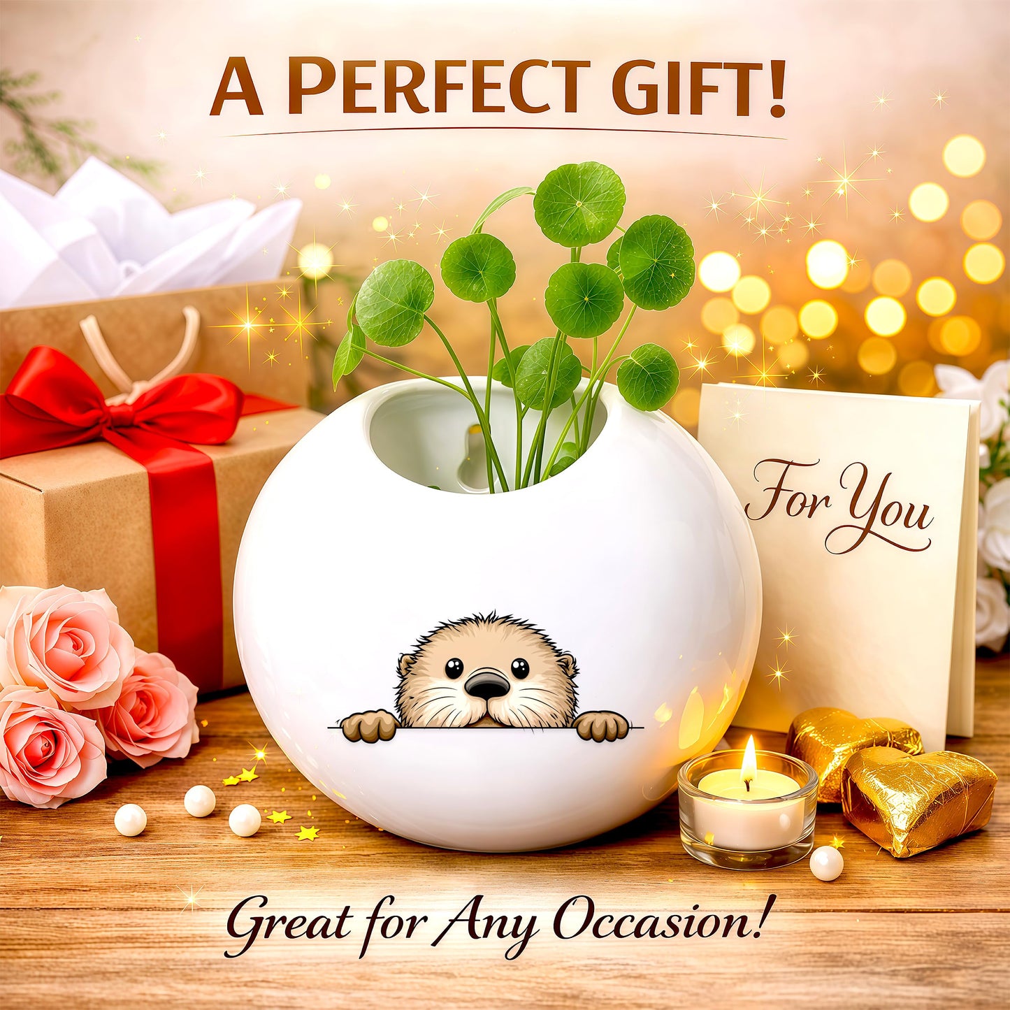 BJDAMAI Sea Otter Small Wall Planters for Indoor Outdoor Pots Ceramic, Gifts for Women Teens Girls Kids, Sea Otter Lovers Themed Gifts Decor Stuff Things Items!